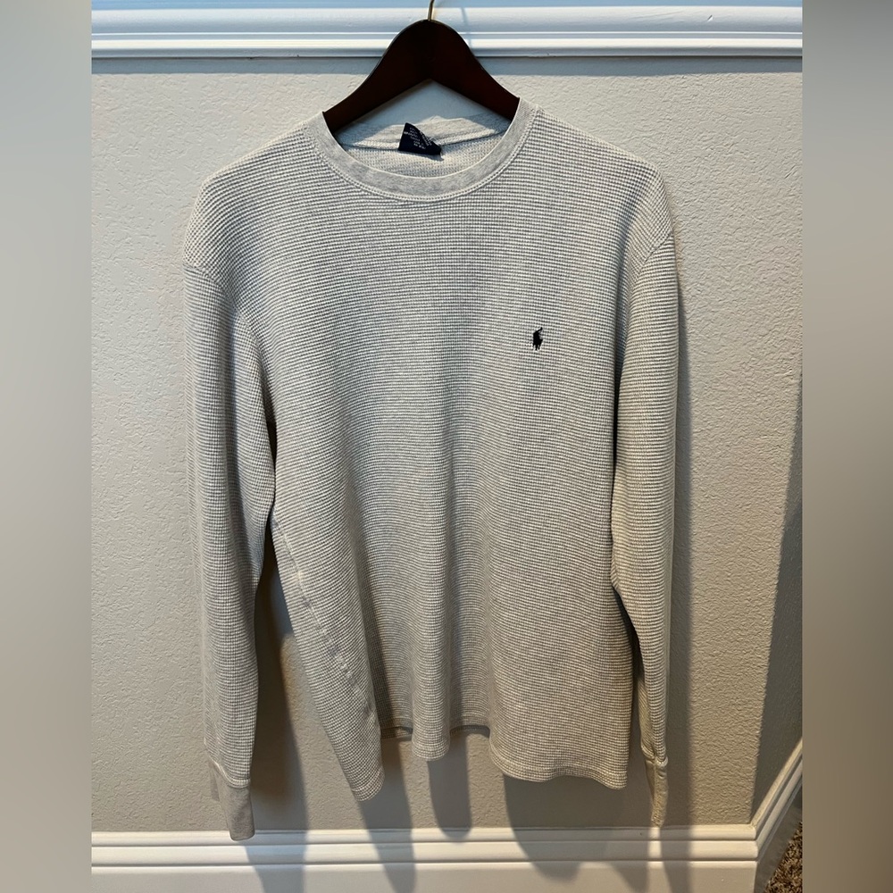 Polo Men’s XL Light Gray Waffle Nightwear Long Sleeve 100% Cotton Shirt